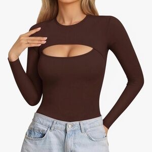 Women's Long-Sleeved Brown Shirt, Size XXL